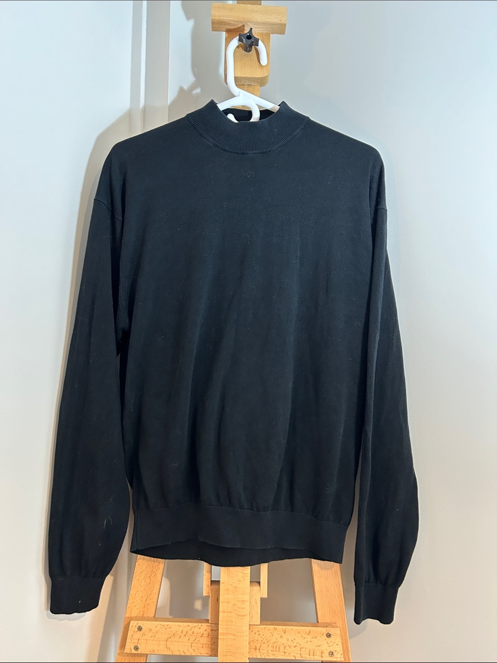 Men's Black Silk and Cotton Mockneck Sweater